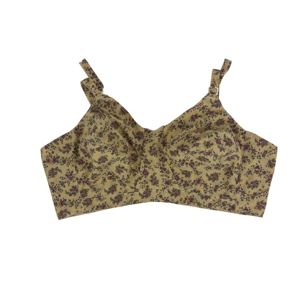 Vintage Crop Top Womens 1X Boho Floral Print Cropped Cone Bra Volup Summer